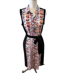 DKNYC Colorful Sleeveless Belted Summer Shirt Dress M